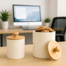 Set de Contenedores de Cerámica con Tapa de Bambú acabado resistente y elegante para cocina o regalo - Blanco - Ver 7