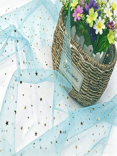 1pc Star & Moon Mesh Tutu Dress, Children's Performance Costume, Stage Decor, Party Decoration, Doll Dress, Handmade Toy, Princess Dress, Headpiece Veil, Bouquet Wrap, Background Decor, Wedding Ceremony Decoration, Mesh Fabric