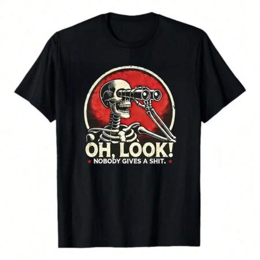 Unisexe "Oh Look!" Personne n'en a rien à faire..." T-shirt à imprimé graphique amusant pour hommes et femmes, vêtements de sport, t-shirts Y2K pour hommes, vêtements de sport, t-shirt à manches courtes pour femmes - Noir - Voir 1
