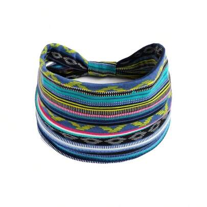 1/4pcs Bohemian Yoga Sports Headband Elastic Striped Sweat-Absorbent Elastic Cotton Headband Women's Headdress Hair Stripes Color Pattern And Pattern Randomly