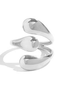 Frminee Conjunto de 3 anéis geométricos em aço inoxidável banhado a ouro 18K, modernos, minimalistas, elegantes, únicos, requintados e de alta qualidade. Joias femininas para uso diário, ideais para presentear. - Prata - Ver 8