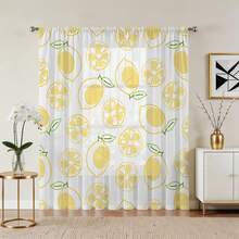 1PC Classic Lemon Slice Curtains, Rod Pocket Light-Filtering Mesh, Bright Citrus-Themed Accents For Kitchen, Dining Room, 52"W * 84"L - Multicolor - View 7