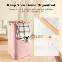 Free Shipping - 100L Aesthetic Hamper Laundry Basket, Pink Laundry Hamper With Lid Cover - Sturdy Tall Bamboo Laundry Basket Clothes Organizer - Aesthetic Bedroom Fabric Bin - Big Bathroom Dirty Clothes Hamper, Clothes Basket Laundry, Dirty Clothes Basket - 粉色 - 查看 5