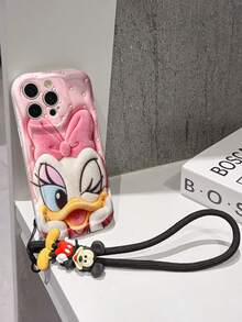 Disney Mickey Mouse Clubhouse Phone Case : 3D Fluffy Pattern Border Protector Phone Soft Phone Case With A Free Cute Mickey Bracelet Chain Lanyard, Mickey, Minnie, Goofy, Donald Duck, Daisy Duck, Pluto, For Apple 17 Promax 17 Pro 16 15 14 13 12 11 Pro Max XS Max X XR Soft Cover Summer Phone Case - 白色 - 查看 5
