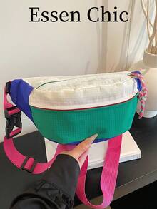 1件装绿色尼龙撞色腰包/胸包，女士款，夏季新品 - 綠色 - 查看 8