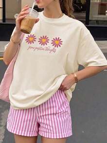 Camiseta de mujer estampada de manga corta para verano, tela de poliéster, estilo multifuncional, corte regular, peso 180 gramos, 1 unidad. (unisex, pequeño y fresco, sencillo, para adolescentes) - Albaricoque - Ver 8