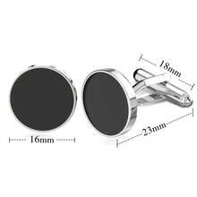 Conjunto de Abotoaduras e Presilha de Gravata Masculino, Abotoaduras Redondas Pretas Clássicas com Revestimento de Prata, 2 Presilhas de Gravata Pretas e Prateadas, Acessórios Formais de Terno para Negócios, Casamento, Aniversário, Presentes para o Dia dos Pais - Multicolorido - Visão 3