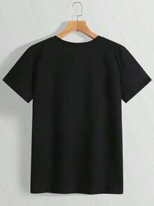 Camiseta casual holgada para mujer, estampada con coloridos diseños de líneas de corazón, adecuada para uso diario en casa y para actividades deportivas.Sencillo y elegante. - Negro - Ver 2