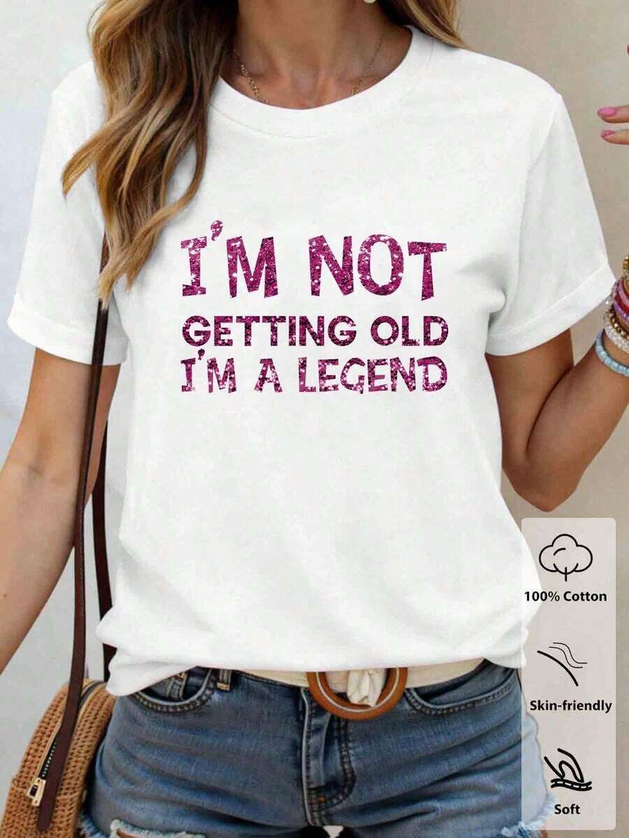 Camiseta de Algodón con Estampado Tropical para Mujer, Verano Letras Gráficas Manga Corta Top Casual de Vacaciones - Blanco - Ver 1