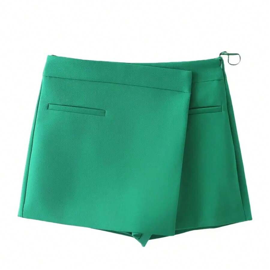 Minifalda de cintura alta con corte en A para mujer, pantalón falda casual adelgazante para el día a día, falda asimétrica, s... - Verde - Ver 1