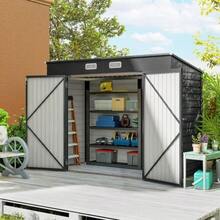 Steel Garden Shed, Tool Shed, Double Doors, 249 Cm Wide X 121 Cm Deep X 166/183 Cm High, Grey. - Grey - View 8
