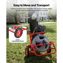 Drain Cleaner Machine 75 FT X 1/2 Inch, Sewer Snake Auger On Wheels, Manual Feed Drain Cleaning Machine With Adjustable Drum Angle, 6 Cutters & Air-Activated Foot Switch For 2" To 6" Pipes - 查看 8