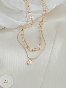 2pcs/Set Fashionable Minimalist Square Cubic Zirconia Multi-Layer Necklace Set - Yellow Gold - View 4