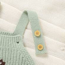 1pc Korean Ins Style Infant Knitted Bib Jumpsuit, Cute Hedgehog Embroidery Pattern, Unisex Baby Simple Versatile Knitted - Green - View 7