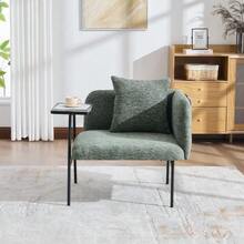 A Modern Armchair With A Comfortable Fabric Backrest And Two Storage Compartments, Complemented By A Practical Side Table. This Minimalist Side Table With Storage Features A Sturdy Metal Frame. - Emerald - View 7