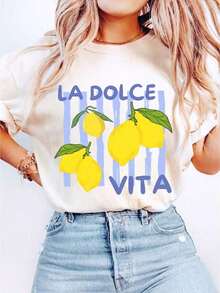 Cool Casual La Dolce Vita Lemon Print T-Shirt, Italian Summer T-Shirt, Amalfi-Inspired Graphic Travel T-Shirt, Gift For Italy Lovers, Cute Holiday Outfit. - 白色 - 查看 7