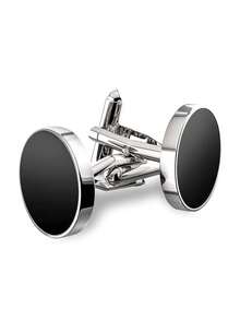 Conjunto de Abotoaduras e Presilha de Gravata Masculino, Abotoaduras Redondas Pretas Clássicas com Revestimento de Prata, 2 Presilhas de Gravata Pretas e Prateadas, Acessórios Formais de Terno para Negócios, Casamento, Aniversário, Presentes para o Dia dos Pais - Multicolorido - Visão 10