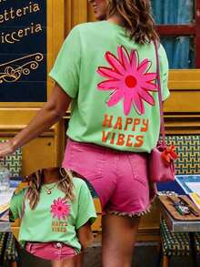 Women's T-Shirt, Short-Sleeved Graphic Tee, Casual Street Style, Cute Summer Top - Mint Green - View 4