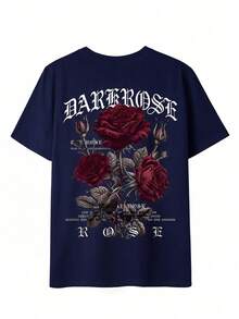 Camiseta de mujer estampada de manga corta para verano, tela de poliéster, estilo multifuncional, corte regular, peso 180 gramos, 1 unidad. - Azul oscuro - Ver 3