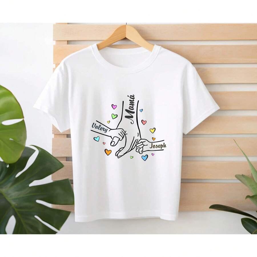 Playera Regalo Para Mamá - Manitas Personalizadas Con Nombre - Blanco - Ver 1