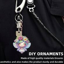 6 piezas Kit de pintura de diamantes DIY de hada llavero - Vibrante de doble cara, colgante acrílico hecho a mano con formas de diamante únicas - Excelente para decoración del hogar, decoración del jardín, recuerdos de fiesta, accesorios para mochilas | Llavero decorativo | Formas surtidas, Kit de arte de diamantes - Ver 6