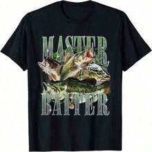 Retro Sunset Fishing Master Baiter Fish Funny Fisherman T-Shirt For Women, Graphic Tees, Men's T-Shirts, Streetwear, White Shirt, Black Shirt 3IN9 - 黑色 - 查看 1