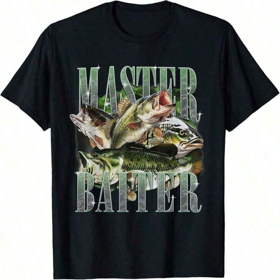 Retro Sunset Fishing Master Baiter Fish Funny Fisherman T-Shirt For Women, Graphic Tees, Men's T-Shirts, Streetwear, White Shirt, Black Shirt 3IN9 - 黑色 - 查看 1