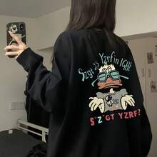 Camiseta de Manga Larga Vintage Negra para Mujer - Estilo Coreano - Corte Holgado con Cuello Redondo, Ideal para Capas de Otoño/Invierno, Adecuada como Ropa Interior - Negro - Ver 1