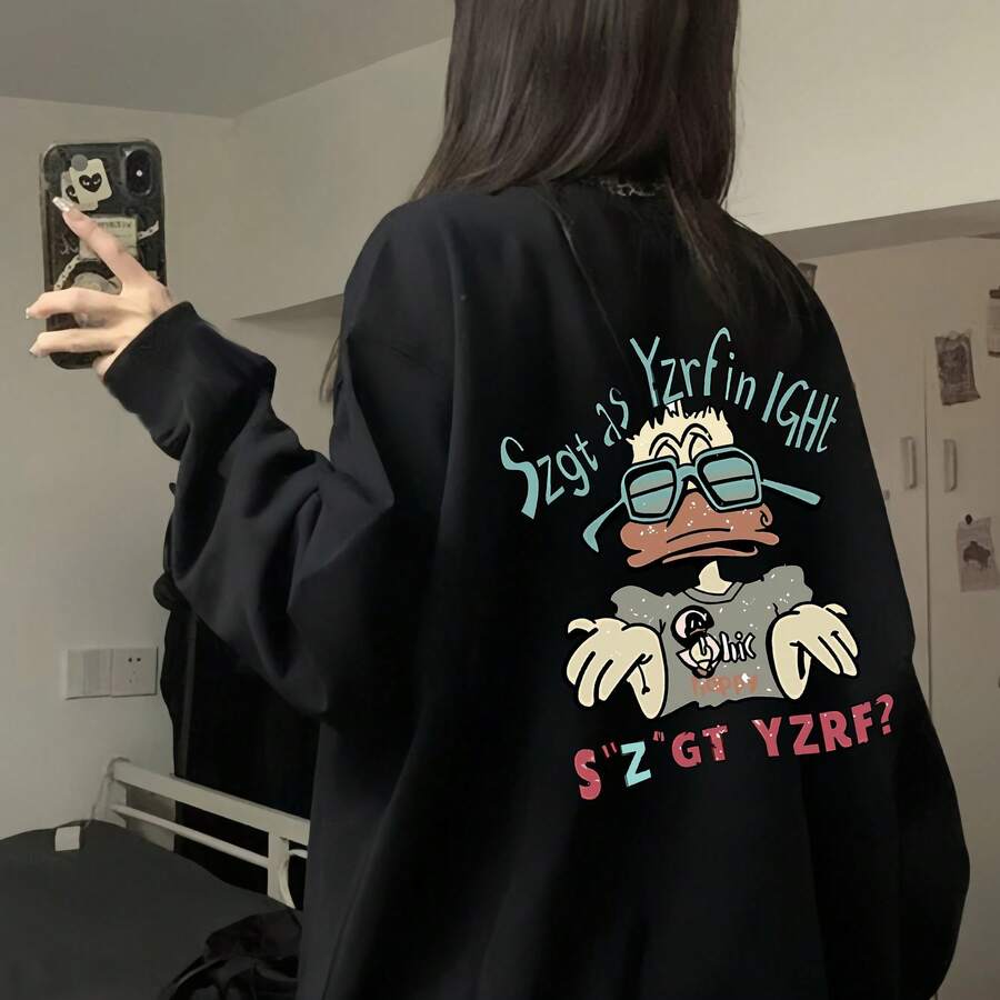 Camiseta de Manga Larga Vintage Negra para Mujer - Estilo Coreano - Corte Holgado con Cuello Redondo, Ideal para Capas de Otoño/Invierno, Adecuada como Ropa Interior - Negro - Ver 1