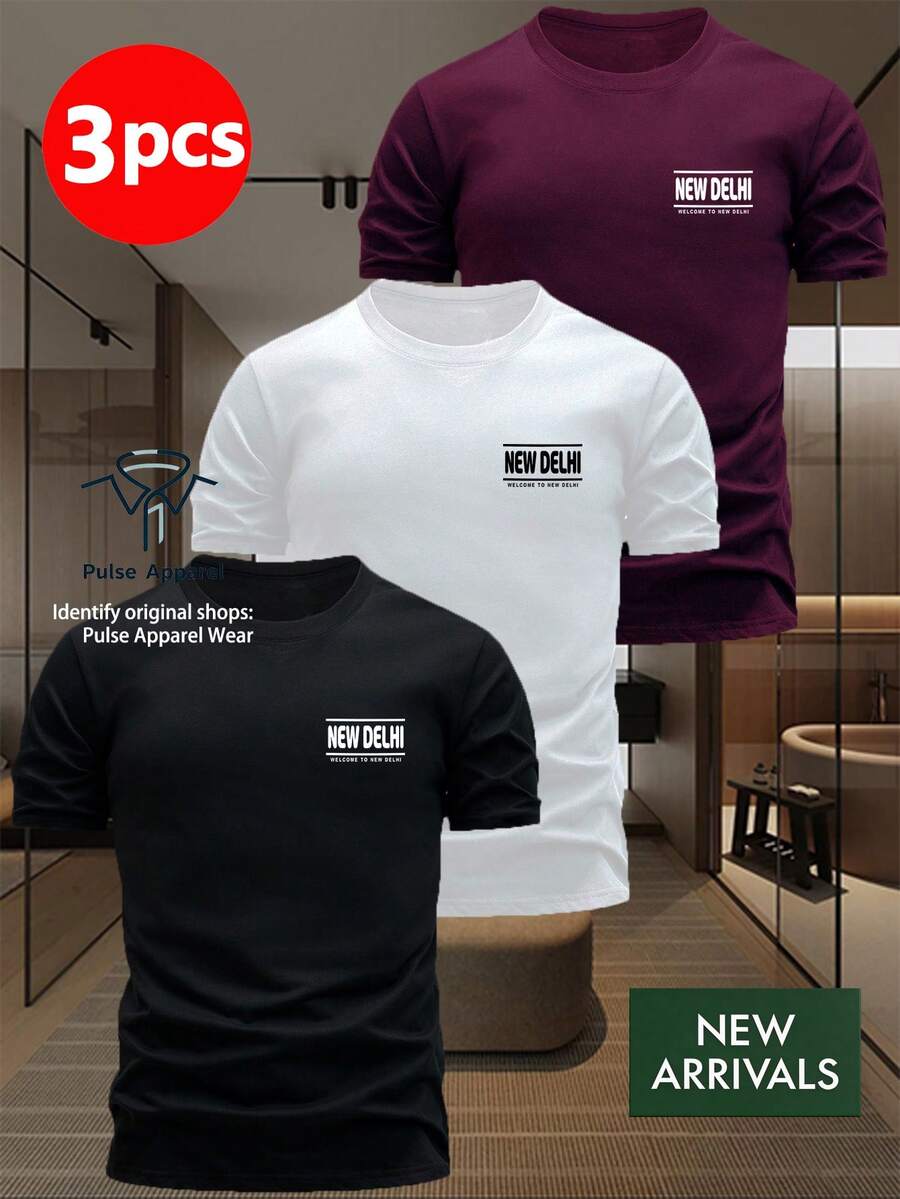 Single Item, Not A 3-Piece Set. Set Of 1 T-Shirt With New Delhi City Print - Casual Short Sleeve Crew Neck T-Shirts With Delhi Landmarks And Lettering, Comfortable Slim Fit Suitable For Daily Wear, Travel Souvenir Gift, Urban Style, Machine Washable - 白色 - 查看 1