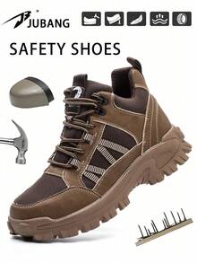 Men's Safety Work Boots With Steel Toe, Anti-Smash, Anti-Puncture, Anti-Slip Sole, Suitable For Construction Sites And Factories (Run Small By Half Size) - Brown - View 2