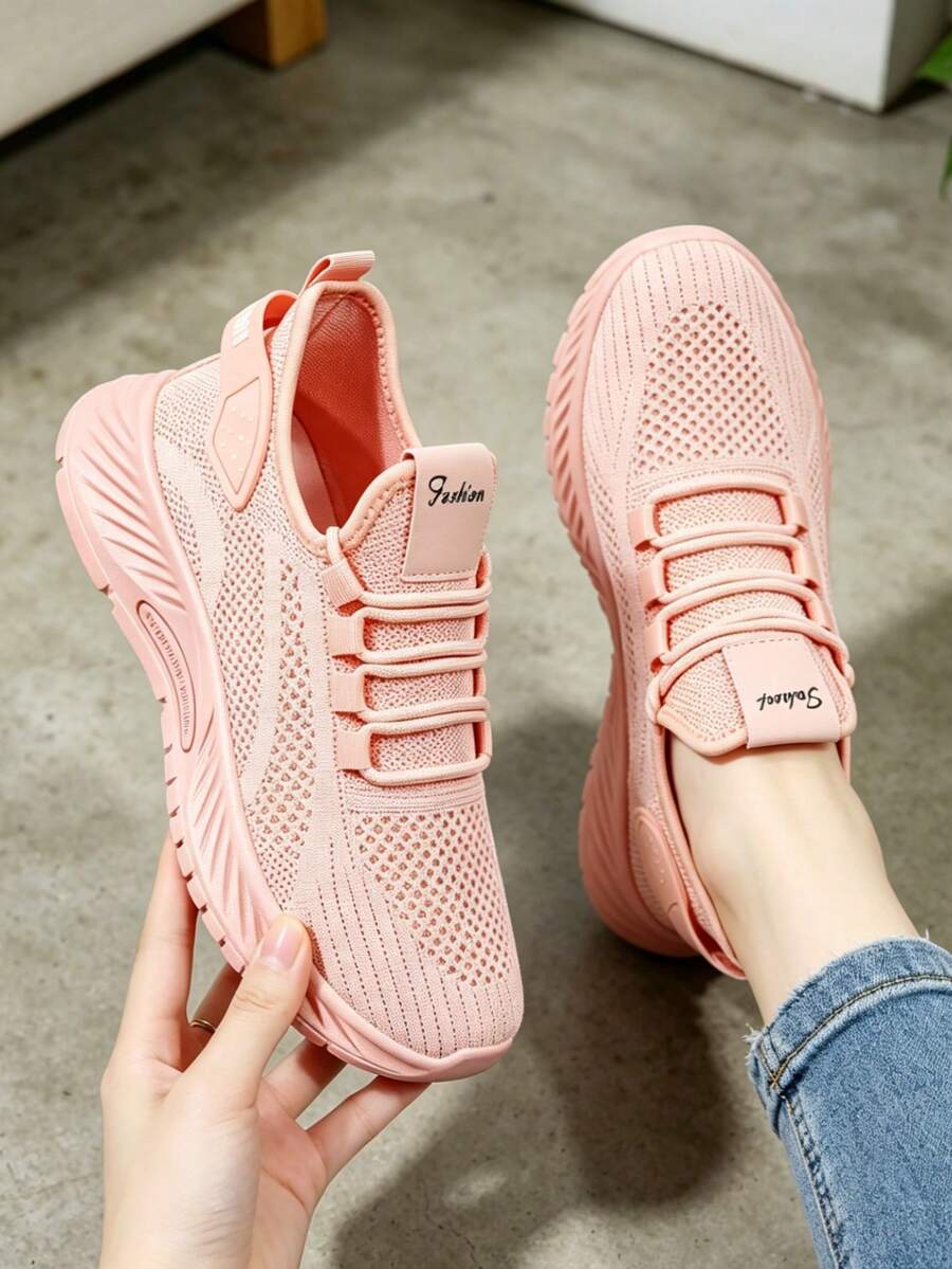Women's Knit Mesh Slip-On Sneakers, Lightweight Breathable Casual Shoes With EVA Cushion Sole, All-Day Comfortable Walking Shoes For Commute, Travel, Light Sports, Labor Day, Thanksgiving & Back To School - 粉色 - 查看 1