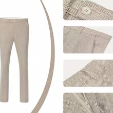 Retro 3pcs Tweed Herringbone Mens Suit Slim Fit Groom Tuxedos Set Prom Brown Gray Jacket Coat Vest Pants - Gray - View 8
