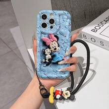 Disney Mickey Mouse Clubhouse Phone Case : 3D Fluffy Pattern Border Protector Phone Soft Phone Case With A Free Cute Mickey Bracelet Chain Lanyard, Mickey, Minnie, Goofy, Donald Duck, Daisy Duck, Pluto, For Apple 17 Promax 17 Pro 16 15 14 13 12 11 Pro Max XS Max X XR Soft Cover Summer Phone Case - trắng - Xem 1