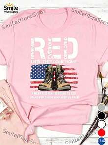 On Friday We Wear Red Shirts: US Veterans Shirts In Memory Of All Those Deployed, Regular Fit 100% American Flag Veterans Shirts, Military Sweatshirts With The American Flag, On Friday We Wear Red Shirts. - 粉色 - 查看 3