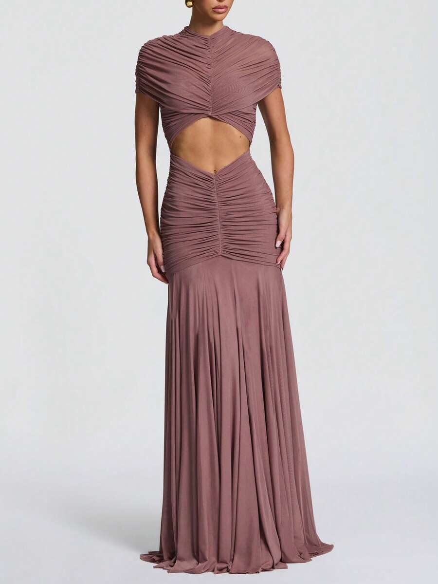 Double-Layer Mesh Elegant & Fashionable Wedding Dress, Sexy Pleated Dress