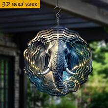 1pc 3D Elephant & Starry Wind Chime With Rotating Hook - 360° Rotating Iron Wind Spinner, 10 Inch Diameter For Indoor/Outdoor Garden Decor, Suitable For Wedding, Christmas, Party - Soothing Sound Effect, Battery/Power-Free, DIY Arch & Home Hanging Decor (Pendant Not Included), Random Style - A - View 3