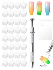 100pcs Soft Gradient Nail Sponges, White Nail Sponges With Grabbing Pen, Acrylic Palette For Gradient Arc Brushing, Suitable For Salon And Home Use - Multicolor - View 1