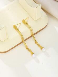 ZHIXUN 1 Pair Vintage Bohemia Style Faux Pearl Long Dangle Earrings, Suitable For Women To Wear At Parties, Gatherings, And Various Occasions - Earrings - View 4