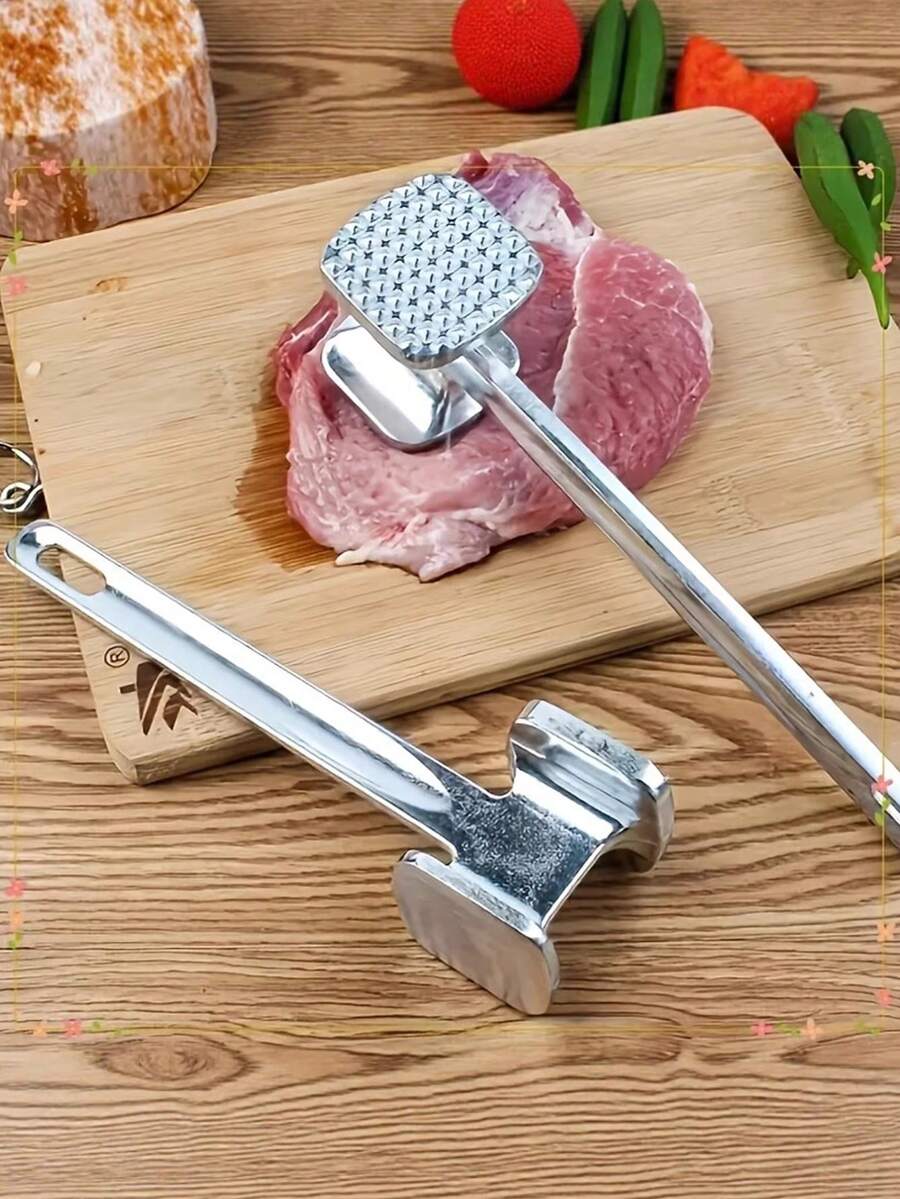 1件重型不鏽鋼雙面肉類嫩化器，人體工學廚房牛排錘，適用牛肉雞肉豬肉，便攜式烹飪配件，適合居家野餐露營燒烤，實用廚房小工具，送給男士女士廚師的理想禮物