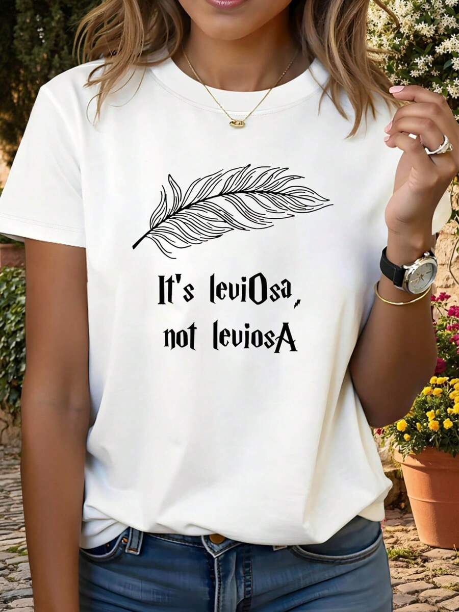 Leviosa no es una camiseta con estampado de letras Leviosa, es una blusa casual de manga corta y cuello redondo, ropa de mujer para primavera/verano. DT74 - Blanco - Ver 1