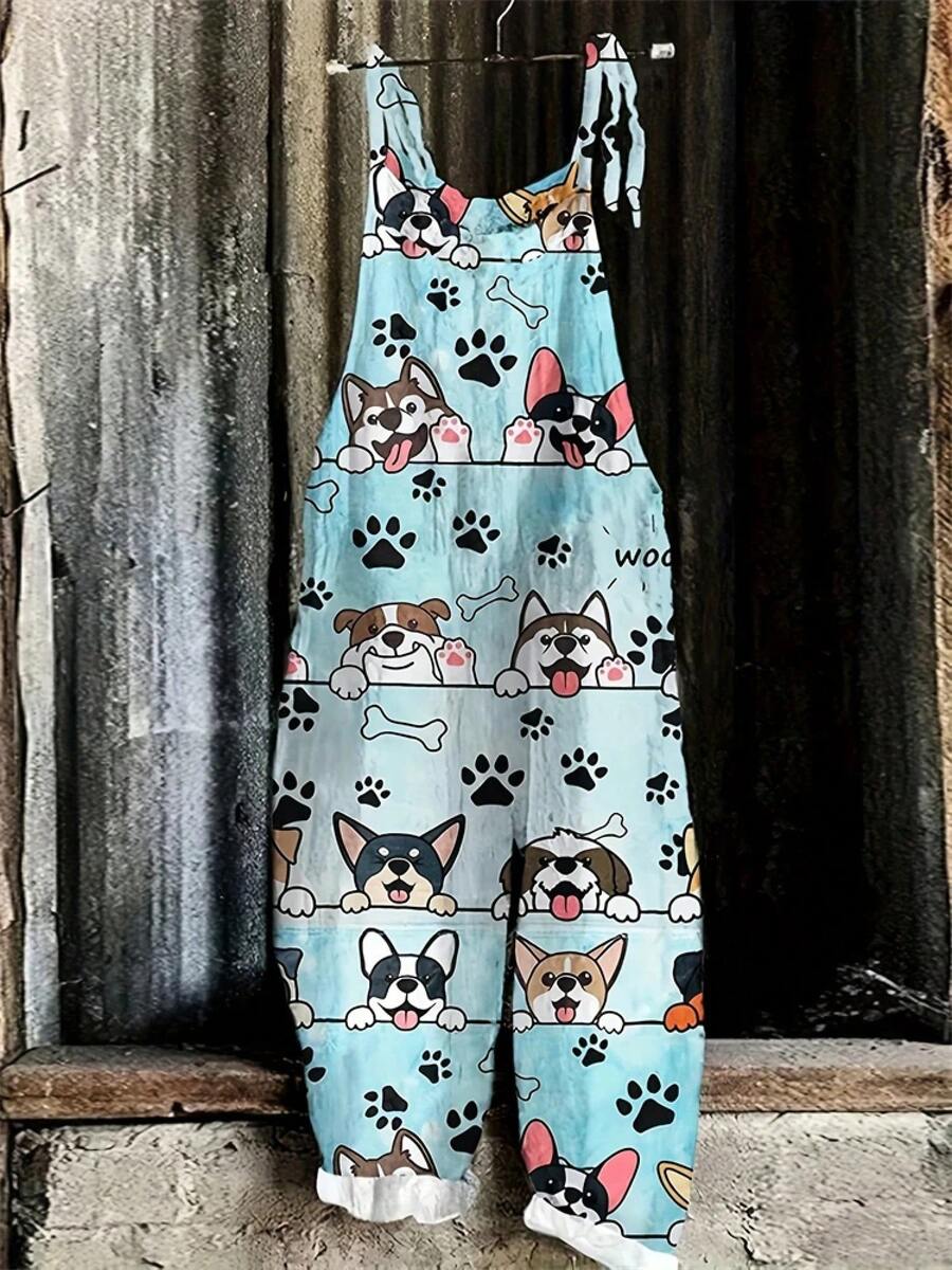 Nuevo mono de verano para mujer con estampado de perro de dibujos animados, mono informal bonito a la moda, mono con cordones para viajes al aire libre para padres e hijos - A2TPTX257199279 - Ver 1