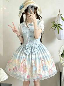1pc Cute Cat Afternoon Tea Lolita Suspender Dress, Lolita Daily Outfit Fall - Multicolor - View 3