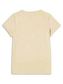Camiseta de cuello redondo semitransparente con estampado de letras de Brooklyn en tela poliester top casual de manga corta con hombros caídos, ropa de mujer - Negro - Ver 4