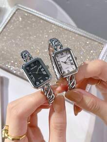 1 pieza Reloj pulsera de mujer con esfera de números romanos y incrustaciones de rhinestones de lujo, adecuado para reuniones sociales, fiestas, uso diario, regalo para vacaciones - estilo3 - Ver 9