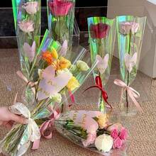 30pcs Transparent Rose Packaging Bags Flower Bouquet Plastic Bag Bouquet Wrapping Paper One Straight Bag Flower Packagin - Multicolor - View 2