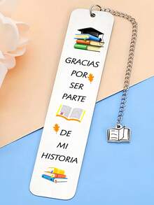 Segnalibro in acciaio inossidabile con testo in spagnolo "Grazie per essere stata parte della mia storia", stampato con cappello da laurea e motivo a libro, regalo di apprezzamento per gli amanti dei libri/ritorno a scuola/festa dell'insegnante - Multicolore - Visualizzare 11