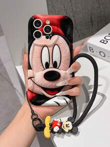 Disney Mickey Mouse Clubhouse Phone Case : 3D Fluffy Pattern Border Protector Phone Soft Phone Case With A Free Cute Mickey Bracelet Chain Lanyard, Mickey, Minnie, Goofy, Donald Duck, Daisy Duck, Pluto, For Apple 17 Promax 17 Pro 16 15 14 13 12 11 Pro Max XS Max X XR Soft Cover Summer Phone Case - trắng - Xem 3