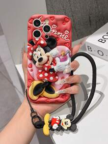 Disney Mickey Mouse Clubhouse Phone Case : 3D Fluffy Pattern Border Protector Phone Soft Phone Case With A Free Cute Mickey Bracelet Chain Lanyard, Mickey, Minnie, Goofy, Donald Duck, Daisy Duck, Pluto, For Apple 17 Promax 17 Pro 16 15 14 13 12 11 Pro Max XS Max X XR Soft Cover Summer Phone Case - White - View 3