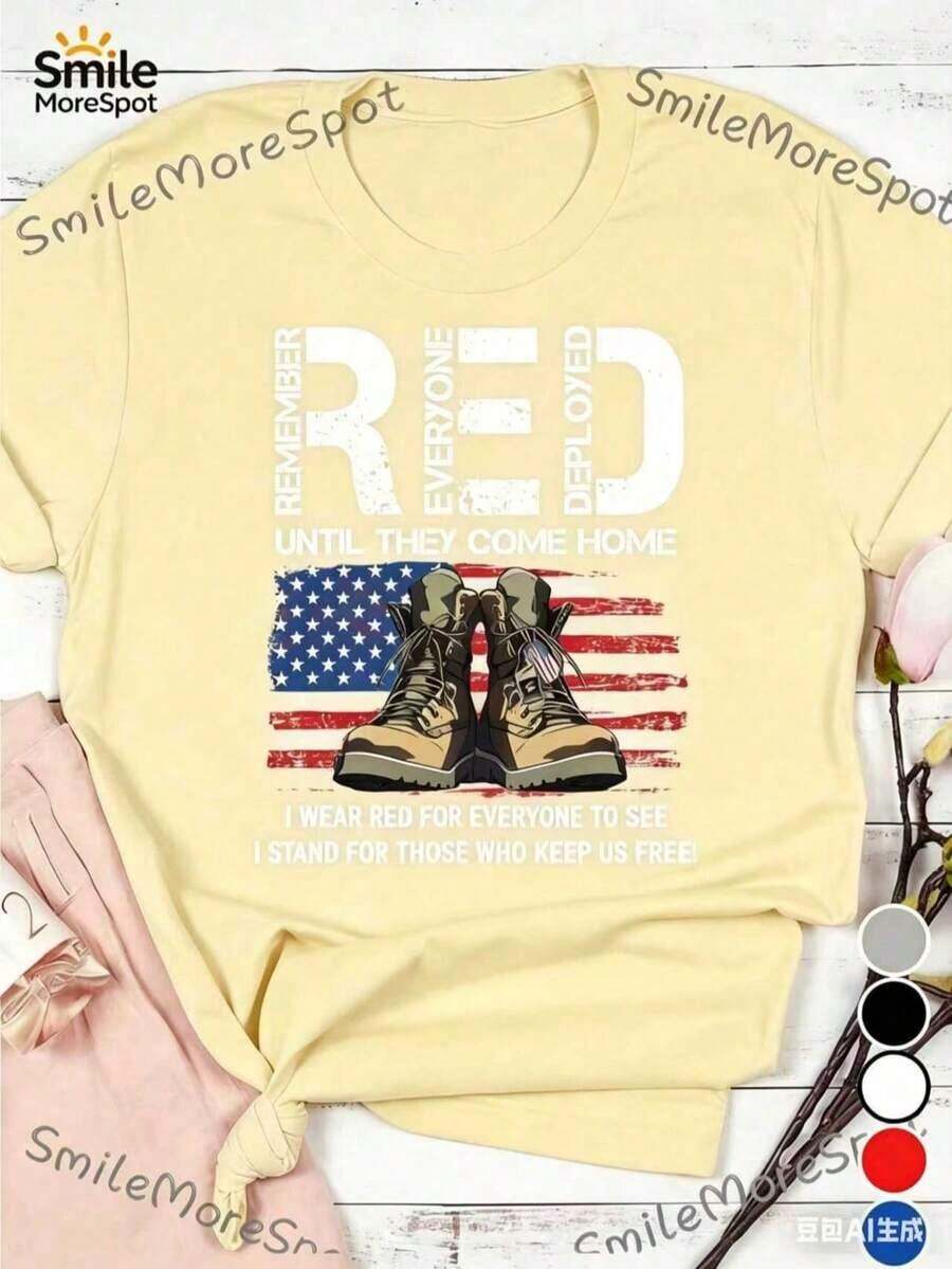 On Friday We Wear Red Shirts: US Veterans Shirts In Memory Of All Those Deployed, Regular Fit 100% American Flag Veterans Shirts, Military Sweatshirts With The American Flag, On Friday We Wear Red Shirts. - 黃色 - 查看 1